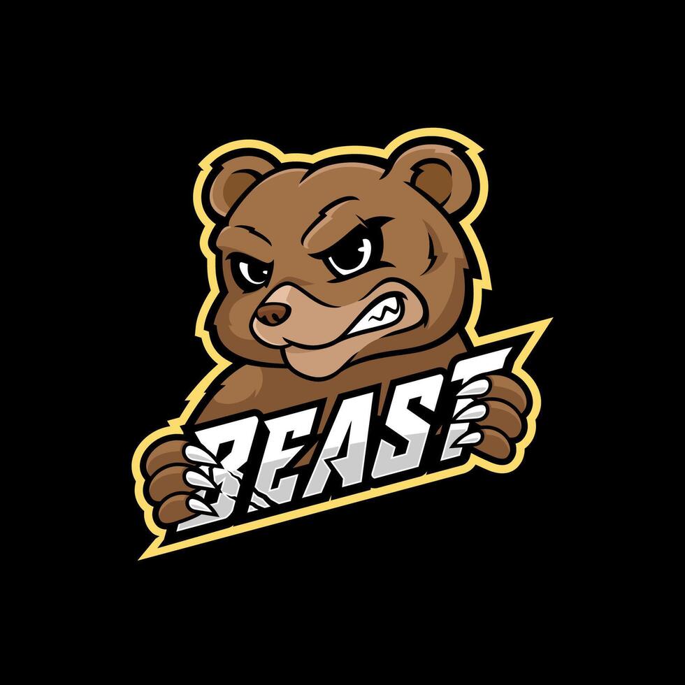 grizzly beer mascotte tekenfilm voor esport gaming logo sjabloon vector