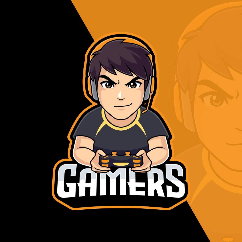 gamer vector illustratie met hoofdtelefoons esport mascotte logo ontwerp
