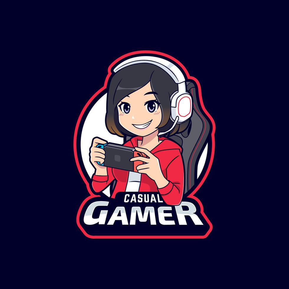 schattig gamer meisje spelen mobiel spellen logo sjabloon vector