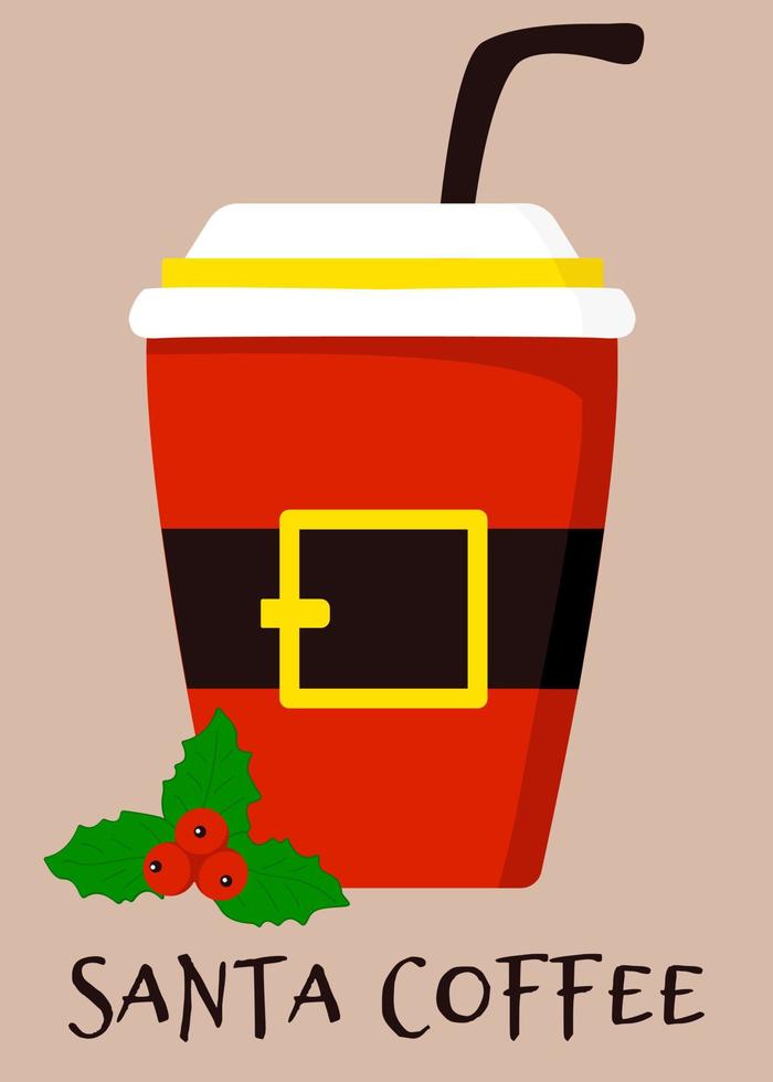 kerst koffie. Kerstman warme chocolademelk mok, warme chocolademelk beker. vector illustratie geïsoleerd, feestelijke seizoensgebonden concept.