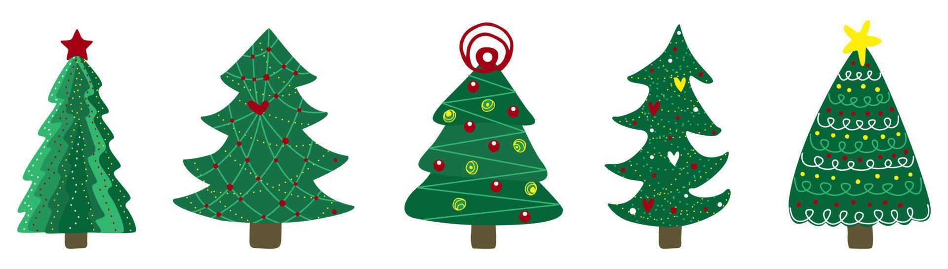 kerstboom. symbool van het nieuwe jaar. set van dennenboom en dennen vector illustratie geïsoleerd.