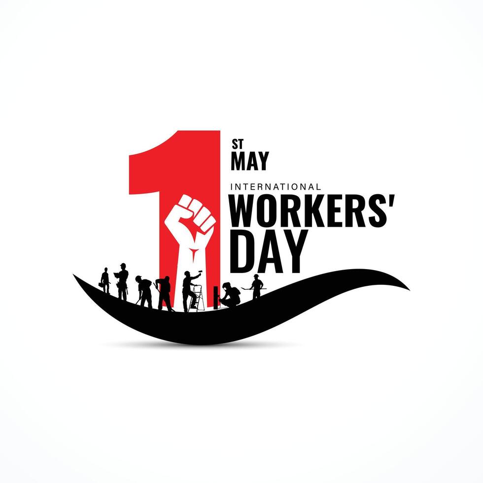 1e mei gelukkig arbeid dag, arbeiders rechten mei dag, mei 1e Internationale arbeid dag, dank u naar allemaal arbeiders voor uw moeilijk, bouw, veiligheid hoed, verhogen hand, arbeid rechten, werknemer veiligheid wet vector