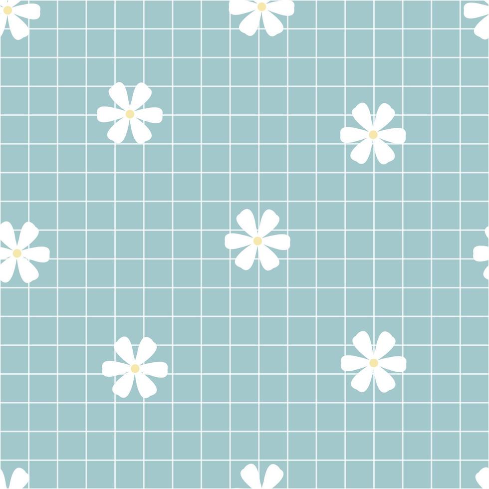 naadloze plaid vector herhalen patroon met blauwe en witte bloemen. ontwerp voor publicaties, cadeaupapier, textiel, geruite achtergronden voor tafelkleden.