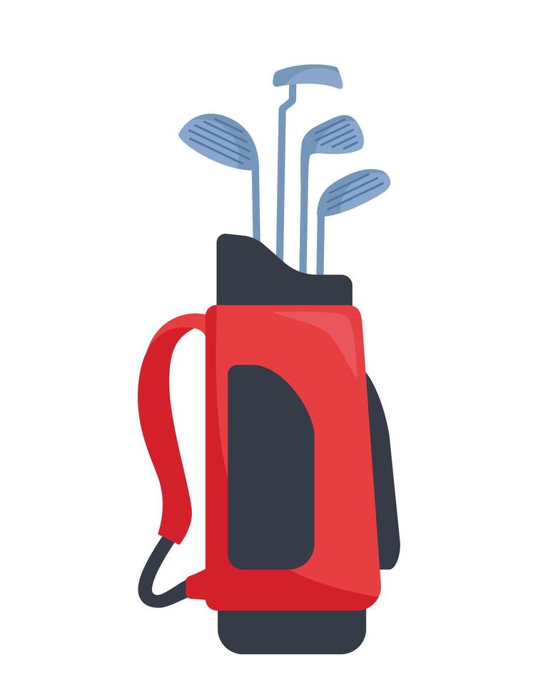 rood en zwart golf zak vol van Clubs, golfspeler sport apparatuur. vector illustratie.