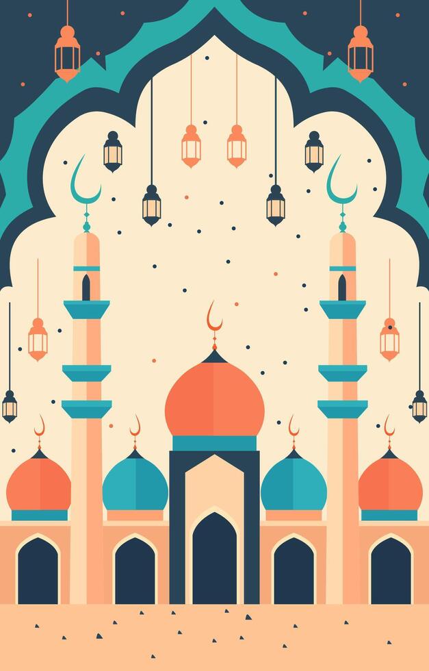 moskee en lantaarn Islamitisch eid al fitr festival kaart vector