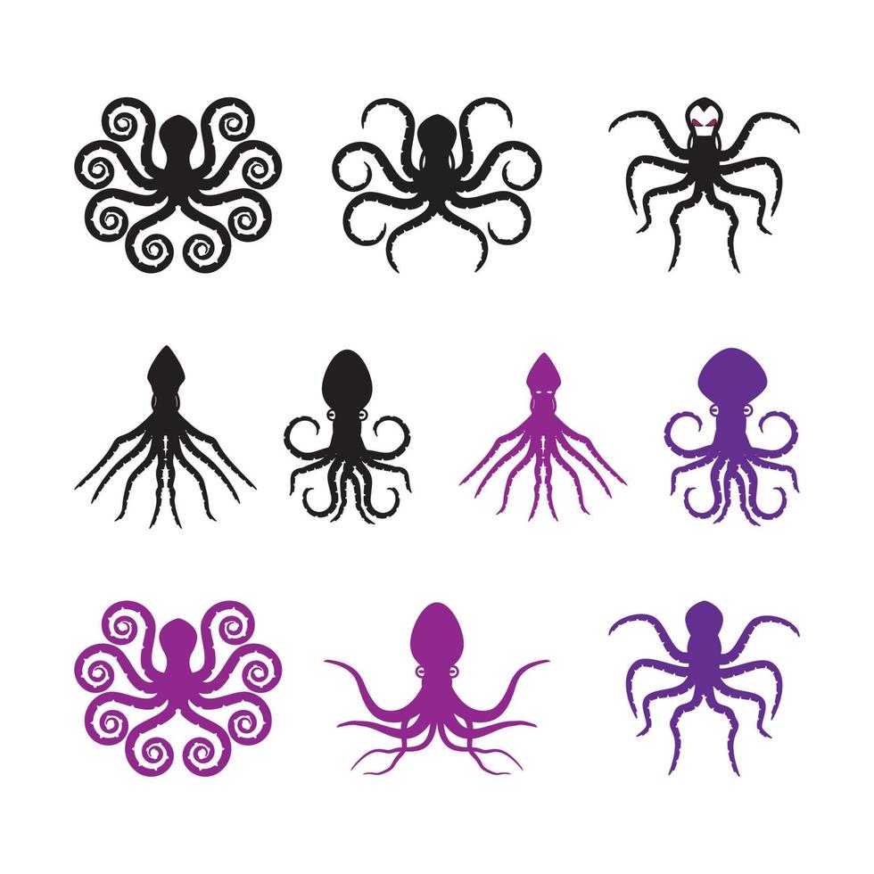 silhouet octopus vector sjabloon. octopus vectorillustratie