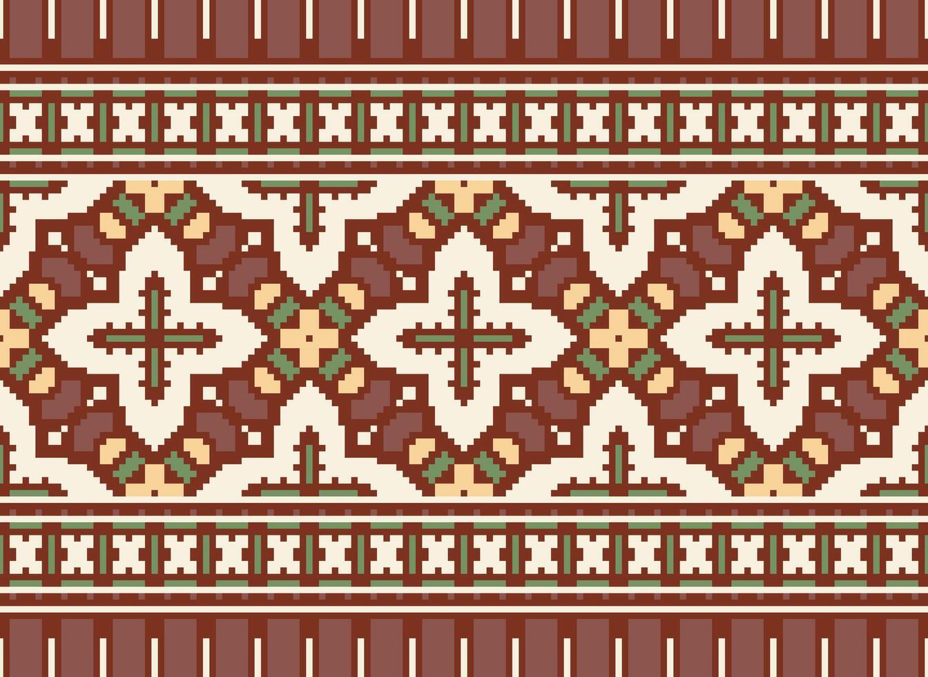 kruis steek. pixel patroon. etnisch patronen. abstract kunst. ontwerp voor tapijt, behang, kleding, textiel, kussen, gordijn, Beddengoed, tafel lopers. mehndi. rushnyk. aarde toon. vintage. vector. vector