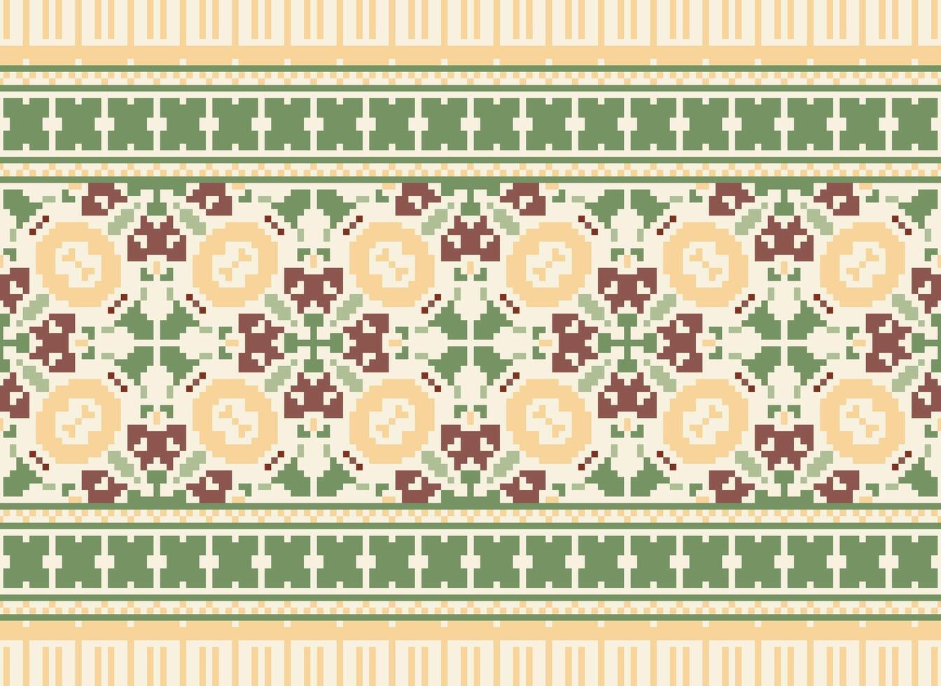 kruis steek. pixel patroon. etnisch patronen. abstract kunst. ontwerp voor tapijt, behang, kleding, textiel, kussen, gordijn, Beddengoed, tafel lopers. mehndi. rushnyk. aarde toon. vintage. vector. vector