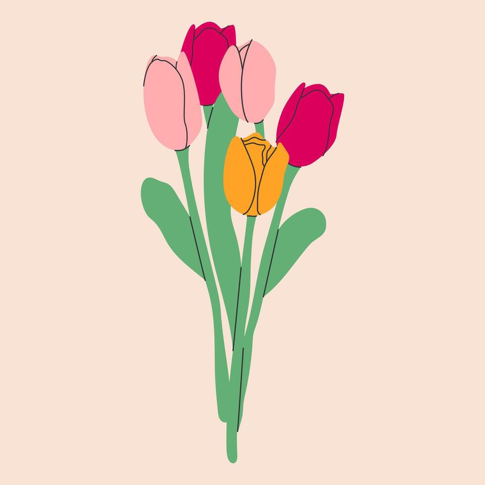 tulpen bloemen.lente bloemen geïsoleerd elementen Aan wit achtergrond. bloesem vector bloemen.boeket van roze, geel en Purper tulp.vector illustratie eps 10