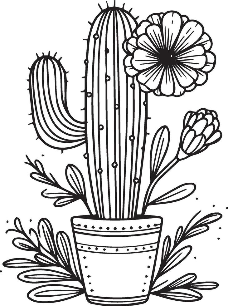 cactus vector illustratie, cactus lijn tekeningen. cactus afdrukbare kleur Pagina's, cactus kleur Pagina's voor volwassenen, cactus en bloem kleur pagina's, cactus planeet tekeningen