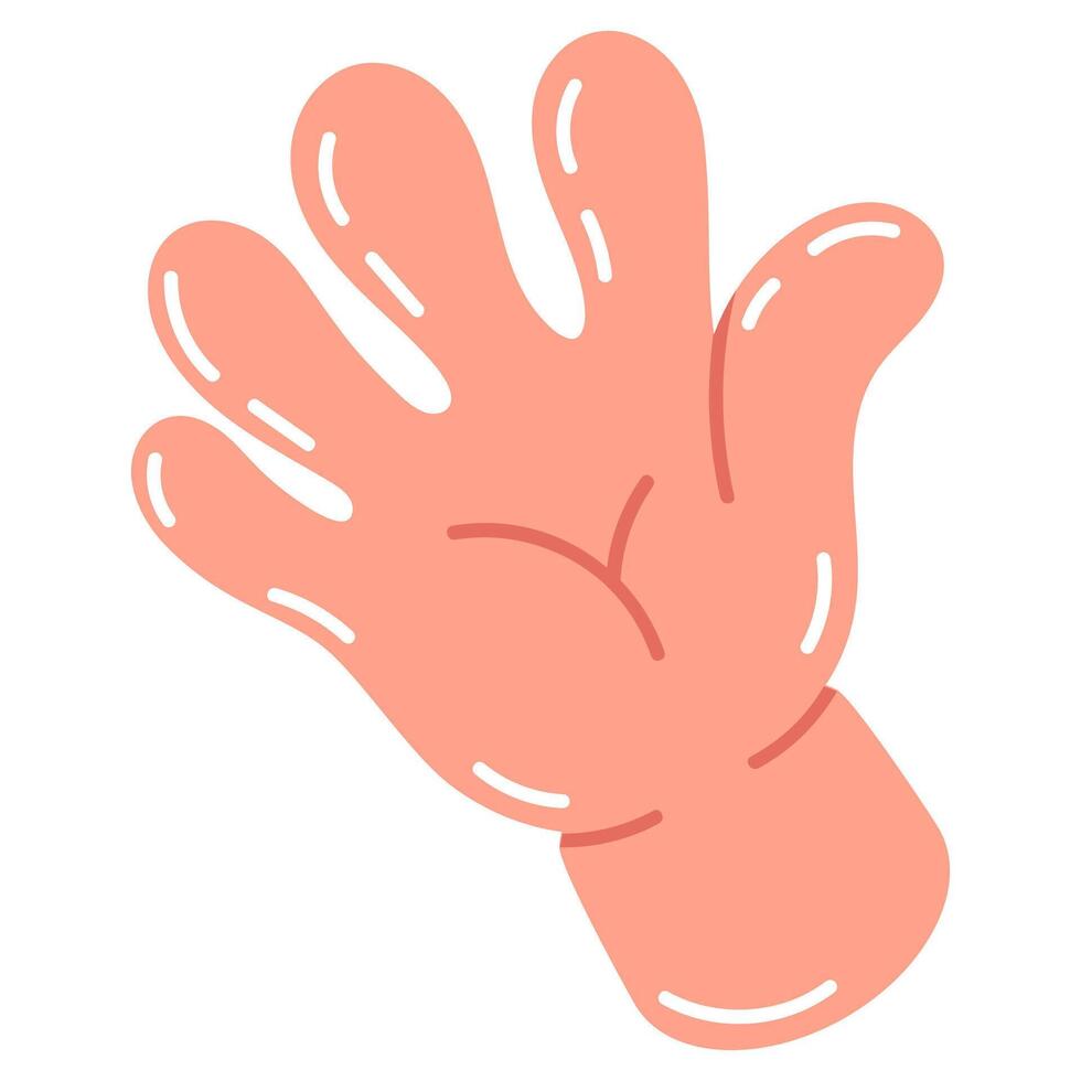tekenfilm golvend grappig hand. tekening vijf vingers hand, schattig vlak vector illustratie. grappig boek hand- geïsoleerd Aan wit achtergrond