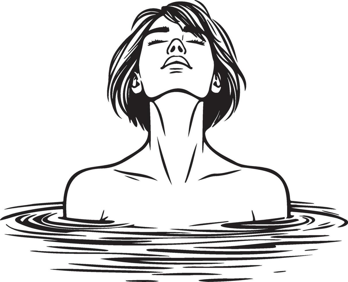 vrouw gezicht omhoog in water lijn kunst. vector