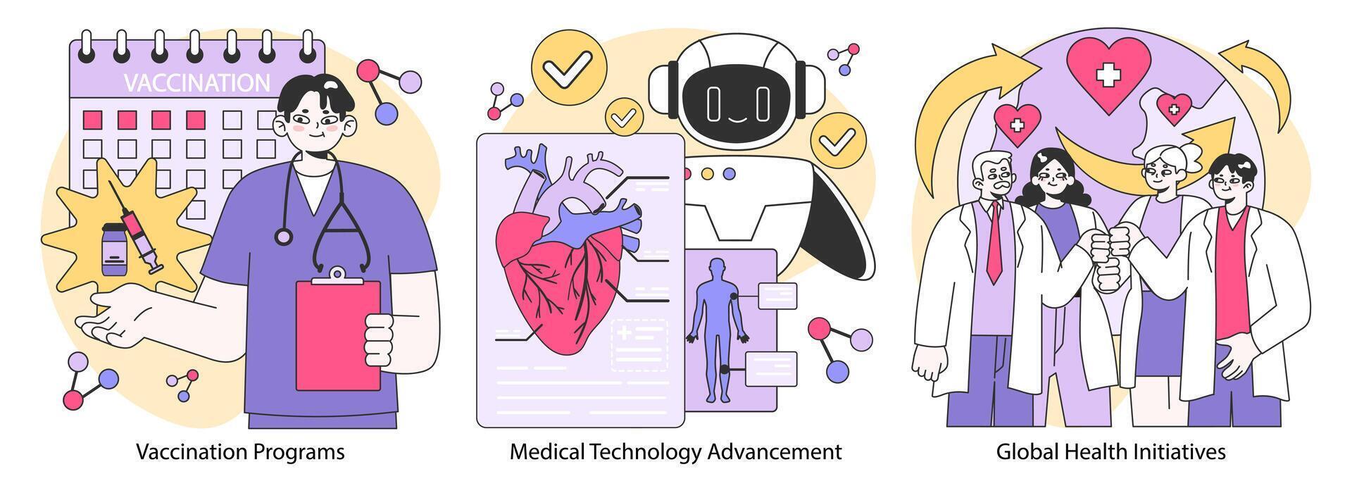 medisch Onderzoek en gezondheidszorg set. vernieuwend diagnose en behandeling vector