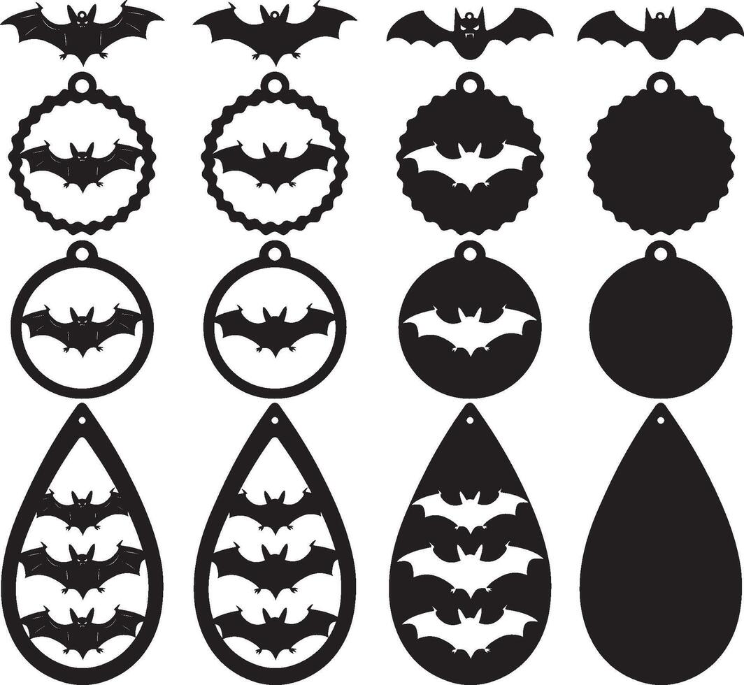 halloween vleermuizen oorbellen, halloween oorbellen, leer oorbel, oorbel voor gloed, laser besnoeiing oorbel, vector illustratie het dossier