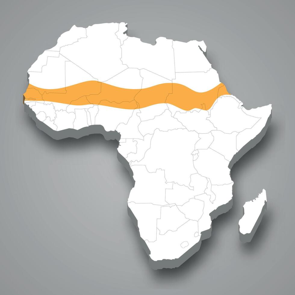 sahel regio plaats binnen Afrika 3d kaart vector