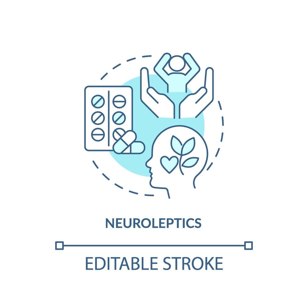 neuroleptica geneesmiddel zacht blauw concept icoon. antipsychoticum geneesmiddel. ronde vorm lijn illustratie. abstract idee. grafisch ontwerp. gemakkelijk naar gebruik in infografisch, presentatie, brochure, boekje vector