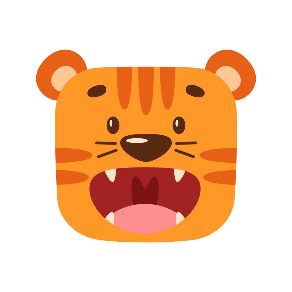 tekenfilm tijger brult. kawaii illustratie van wild dier gezicht. vector