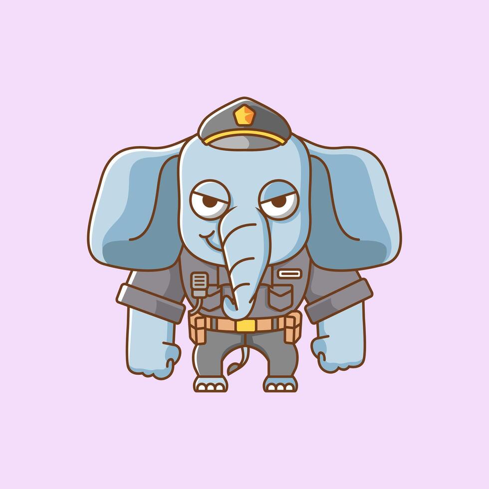 schattig olifant Politie officier uniform tekenfilm dier karakter mascotte icoon vlak stijl illustratie concept vector