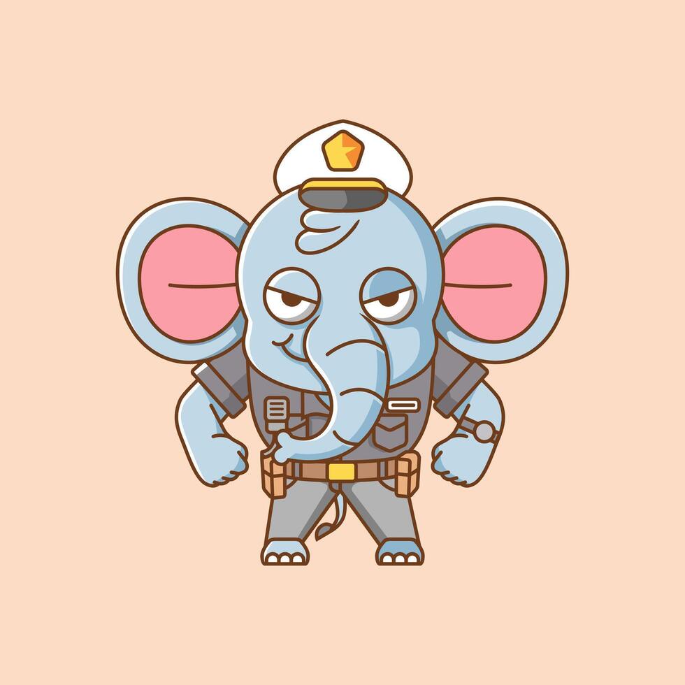 schattig olifant Politie officier uniform tekenfilm dier karakter mascotte icoon vlak stijl illustratie concept vector