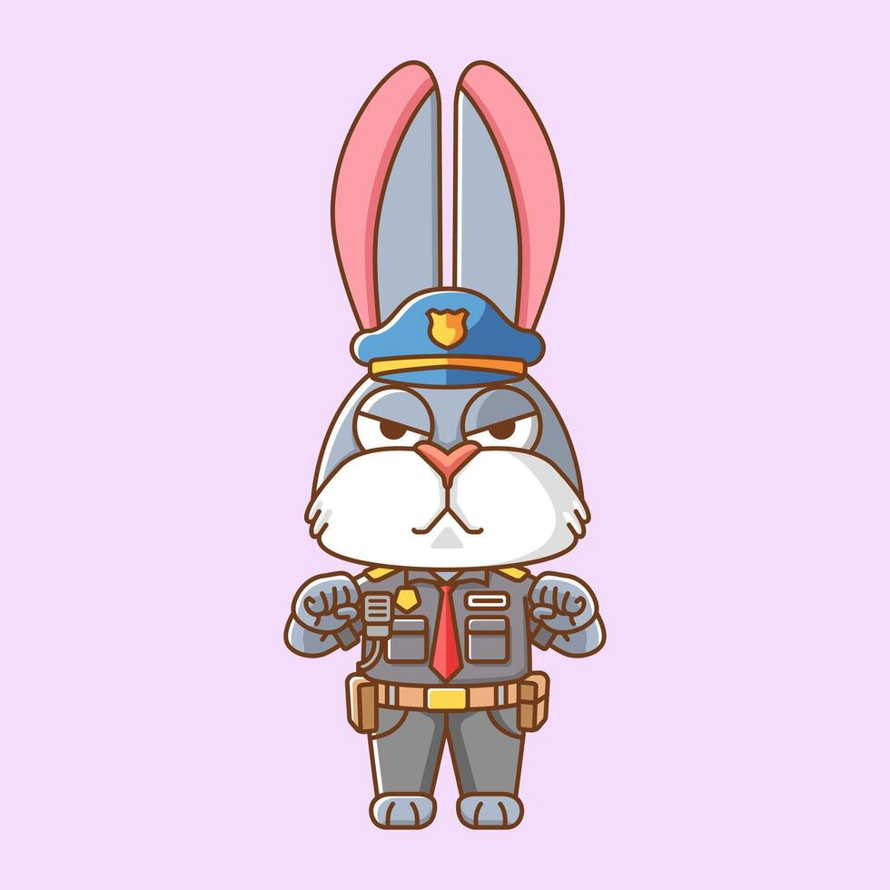 schattig konijn Politie officier uniform tekenfilm dier karakter mascotte icoon vlak stijl illustratie concept vector