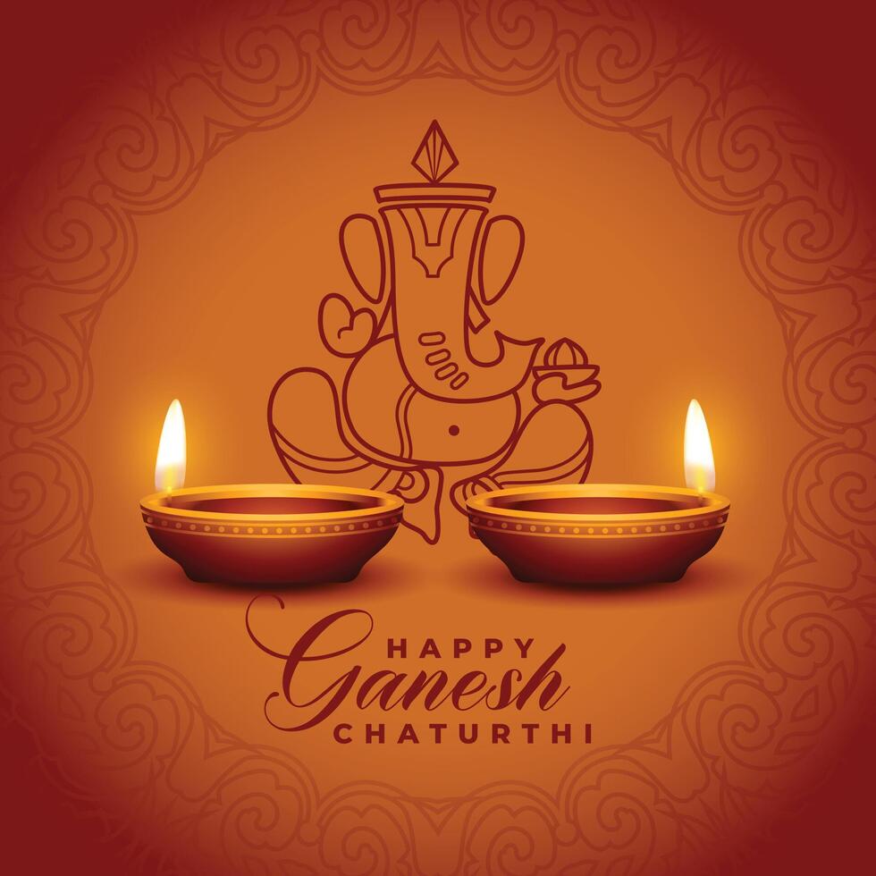 Indisch festival ganesh chaturthi vakantie groet met realistisch diya vector
