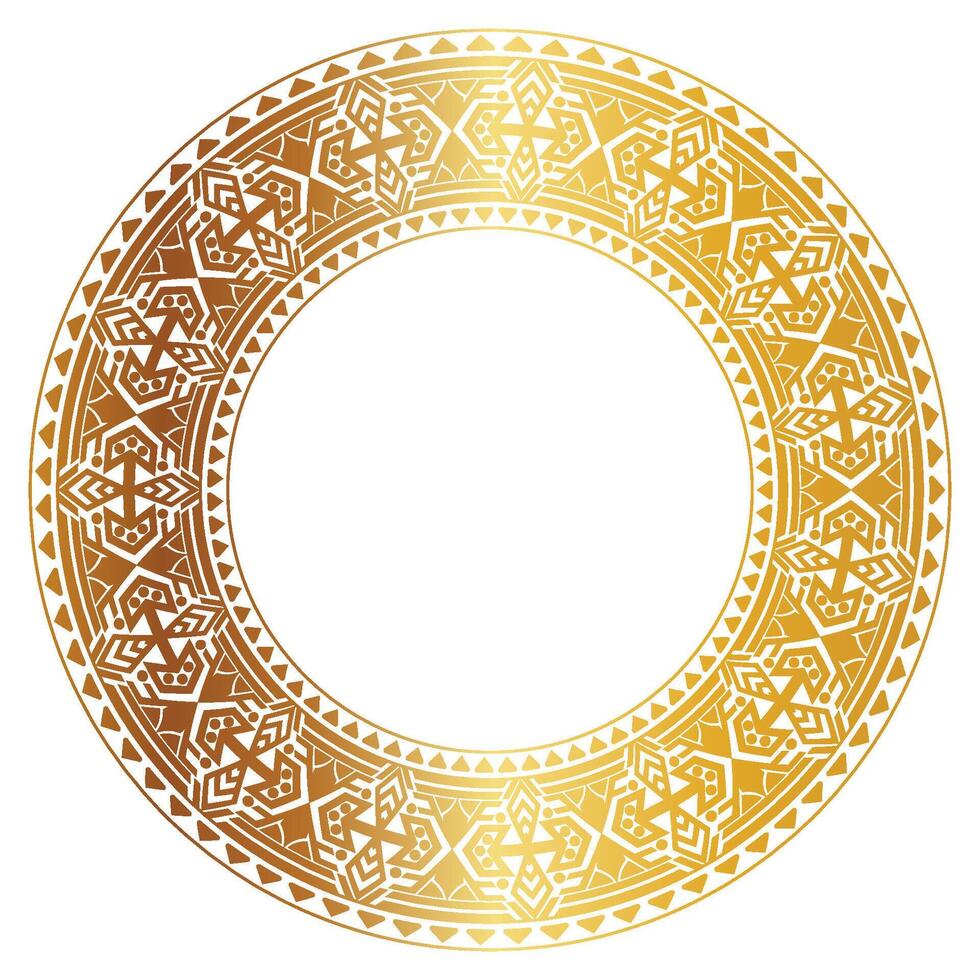 aztec gouden cirkel kader van scheef bladeren. naadloos met haken of draden. vergelijkbaar naar de Grieks toetsenbord ook gebeld stieffred ontwerp of xicalcoliuhqui vector