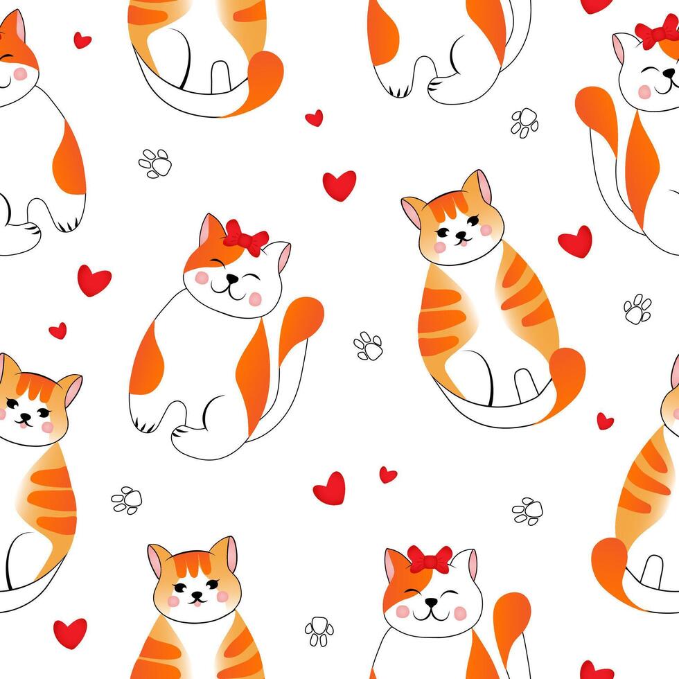 naadloos patroon met veel verschillend rood katten Aan wit achtergrond. vector illustratie voor kinderen.
