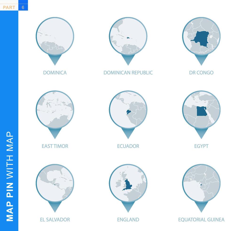 verzameling van kaart pin met gedetailleerd kaart en naburig landen vector