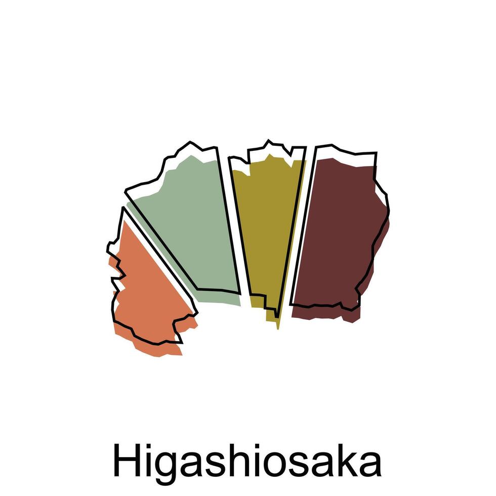 hoog gedetailleerd stad kaart van higashiosaka met kleurrijk schets grafisch illustratie sjabloon vector