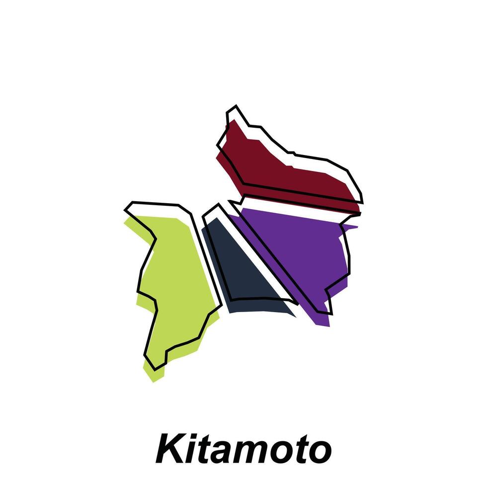 kitamoto stad kaart kleurrijk ontwerp, zwart en wit gedetailleerd schets Regio's van de land vector