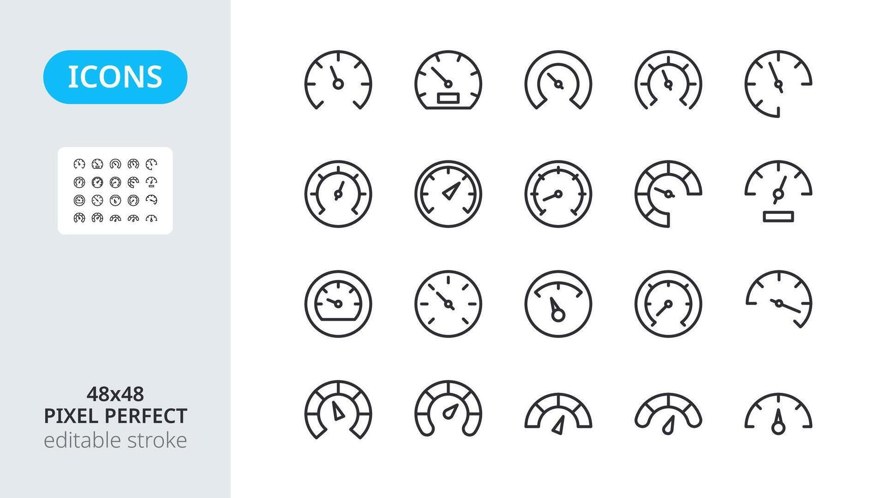 snelheid meter pictogrammen. instrument paneel voor peilen in een auto. internet snelheid testen. indicator toerenteller, voltmeter en meten instrumenten. lijn symbolen. bewerkbare hartinfarct, pixel perfect 48x48. vector