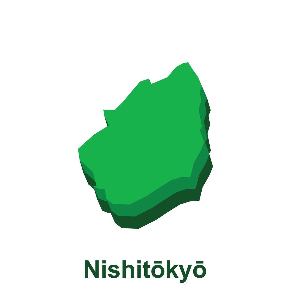 kaart stad van nishitokyo groen kleur, silhouet kaart met regio naam en landen vector