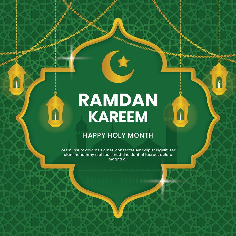 Ramadan kareem achtergrond ontwerp sjabloon met gouden ornament, sociaal media post sjabloon vector