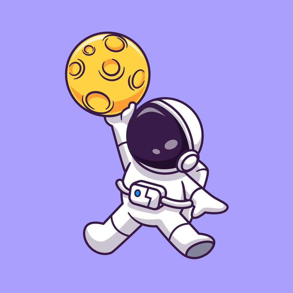 schattig astronaut spelen basketbal maan tekenfilm vector icoon illustratie. wetenschap technologie icoon concept geïsoleerd premiumvector. vlak tekenfilm stijl