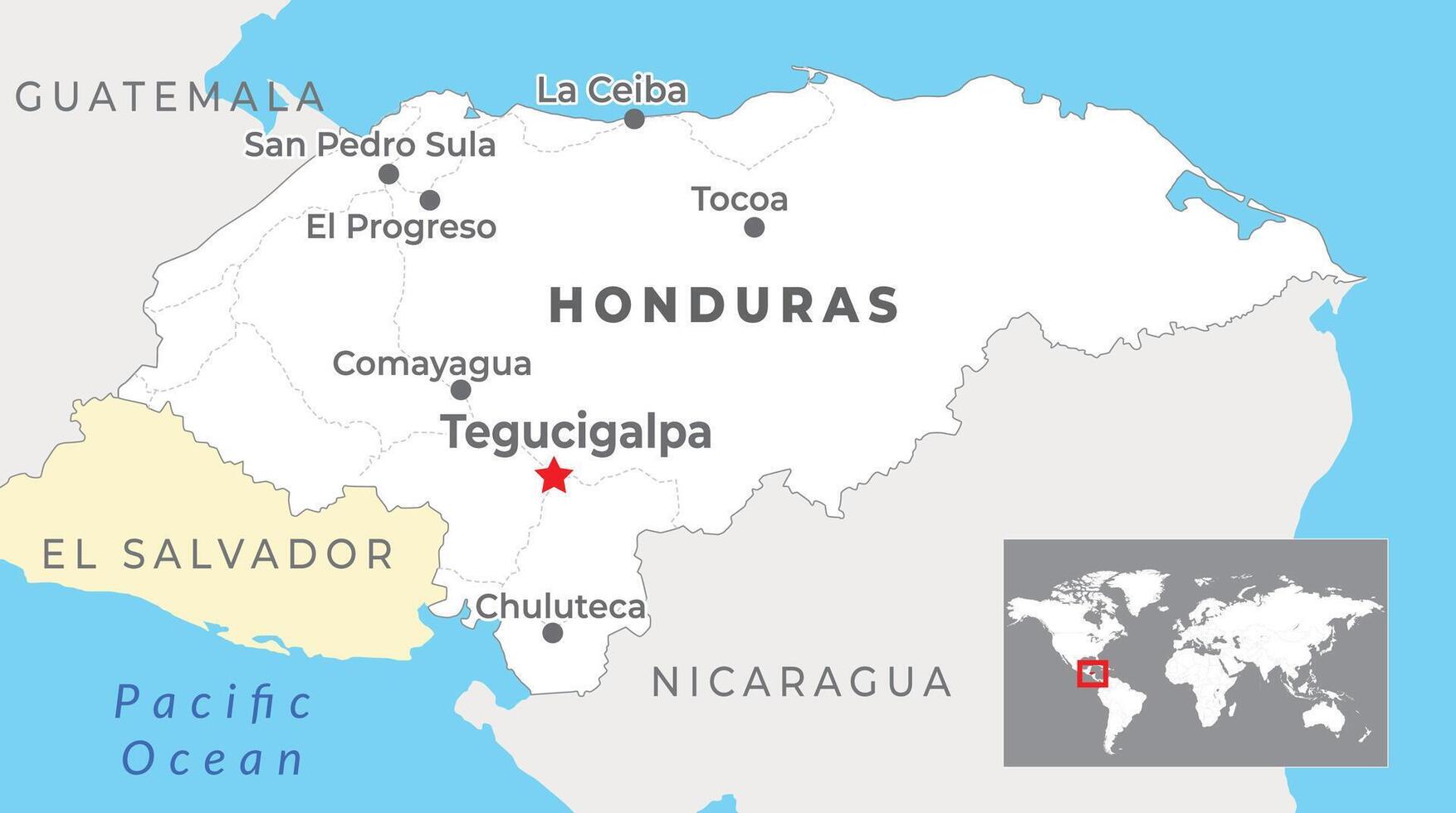 Honduras politiek kaart met hoofdstad tegucigalpa, meest belangrijk steden en nationaal borders vector