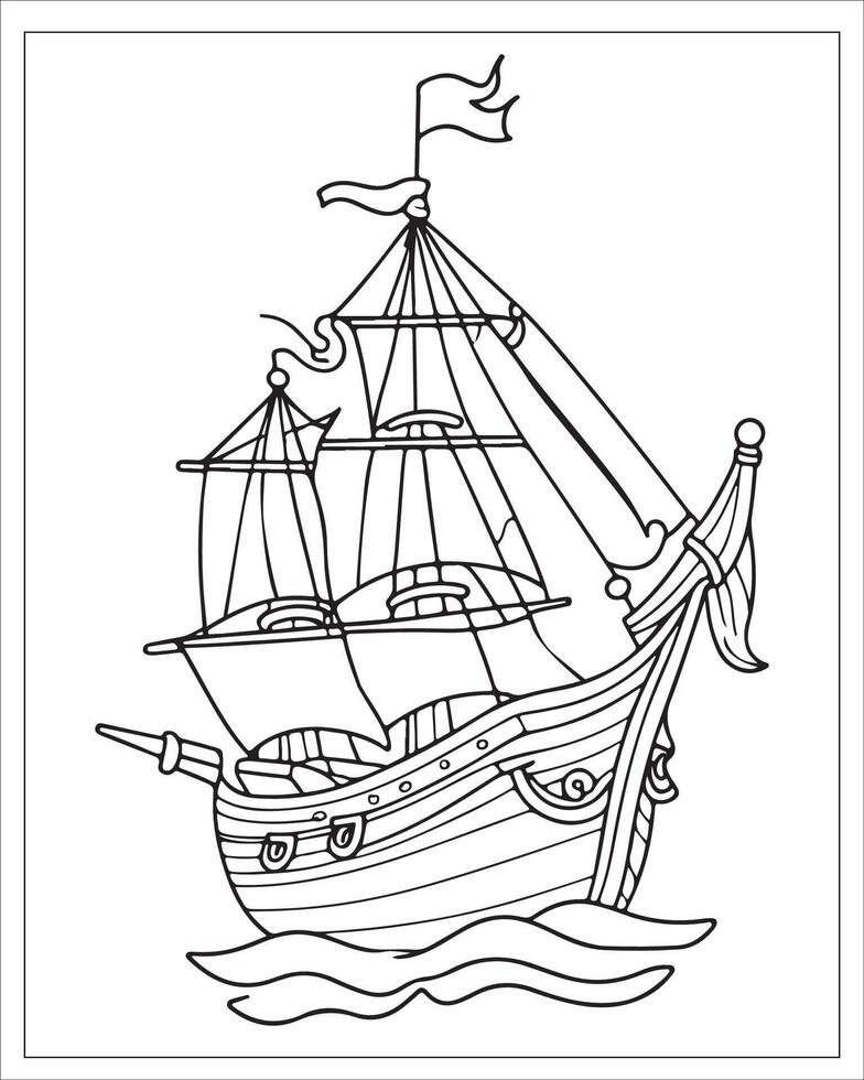 piraat schip kleur Pagina's, schip vector, zwart en wit schip illustratie vector