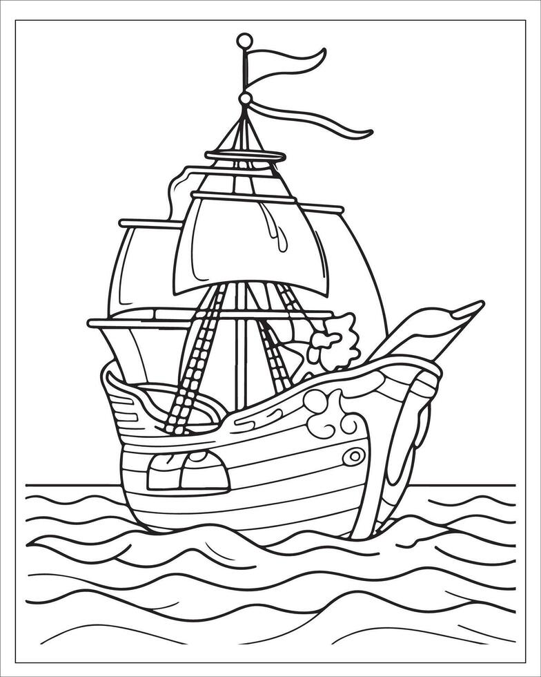 piraat schip kleur Pagina's, schip vector, zwart en wit schip illustratie vector