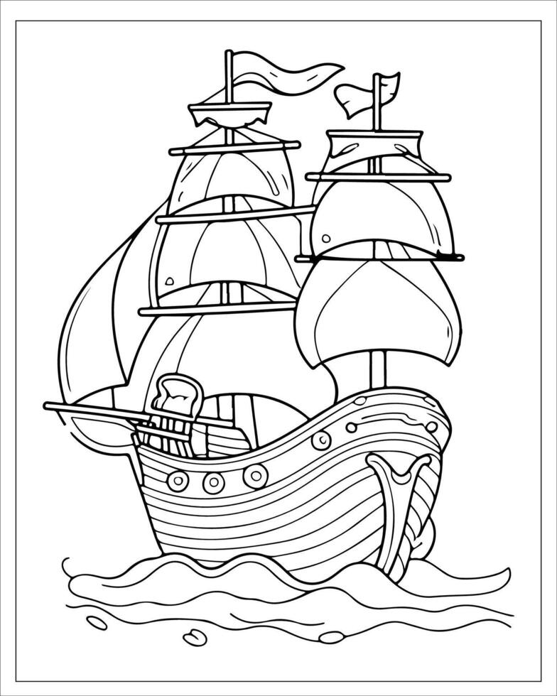 piraat schip kleur Pagina's, schip vector, zwart en wit schip illustratie vector