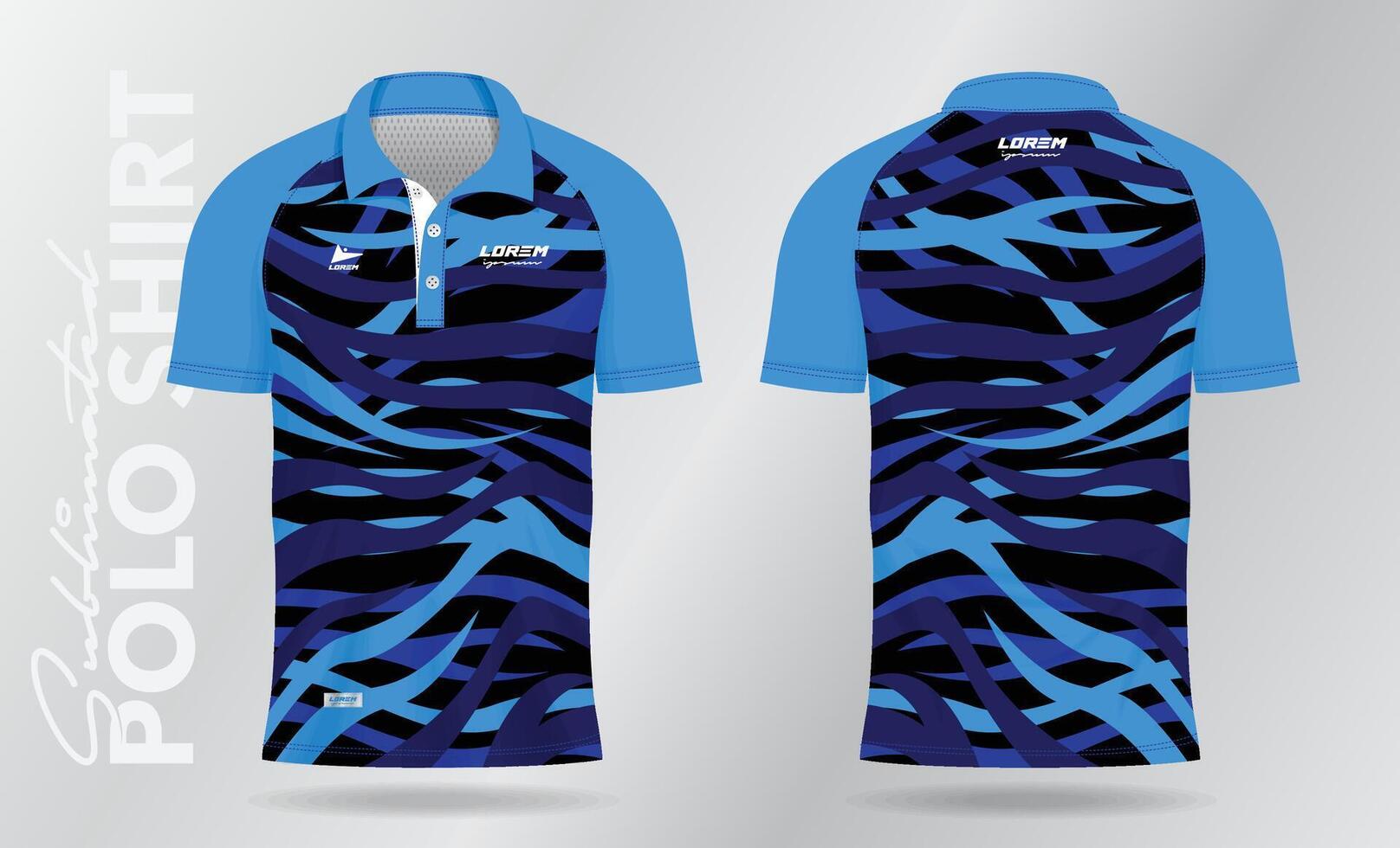 blauw abstract polo overhemd mockup sjabloon ontwerp voor voetbal Jersey, Amerikaans voetbal uitrusting, sportkleding. sport uniform in voorkant visie, terug visie. t-shirt mockup met kleding stof patroon. vector