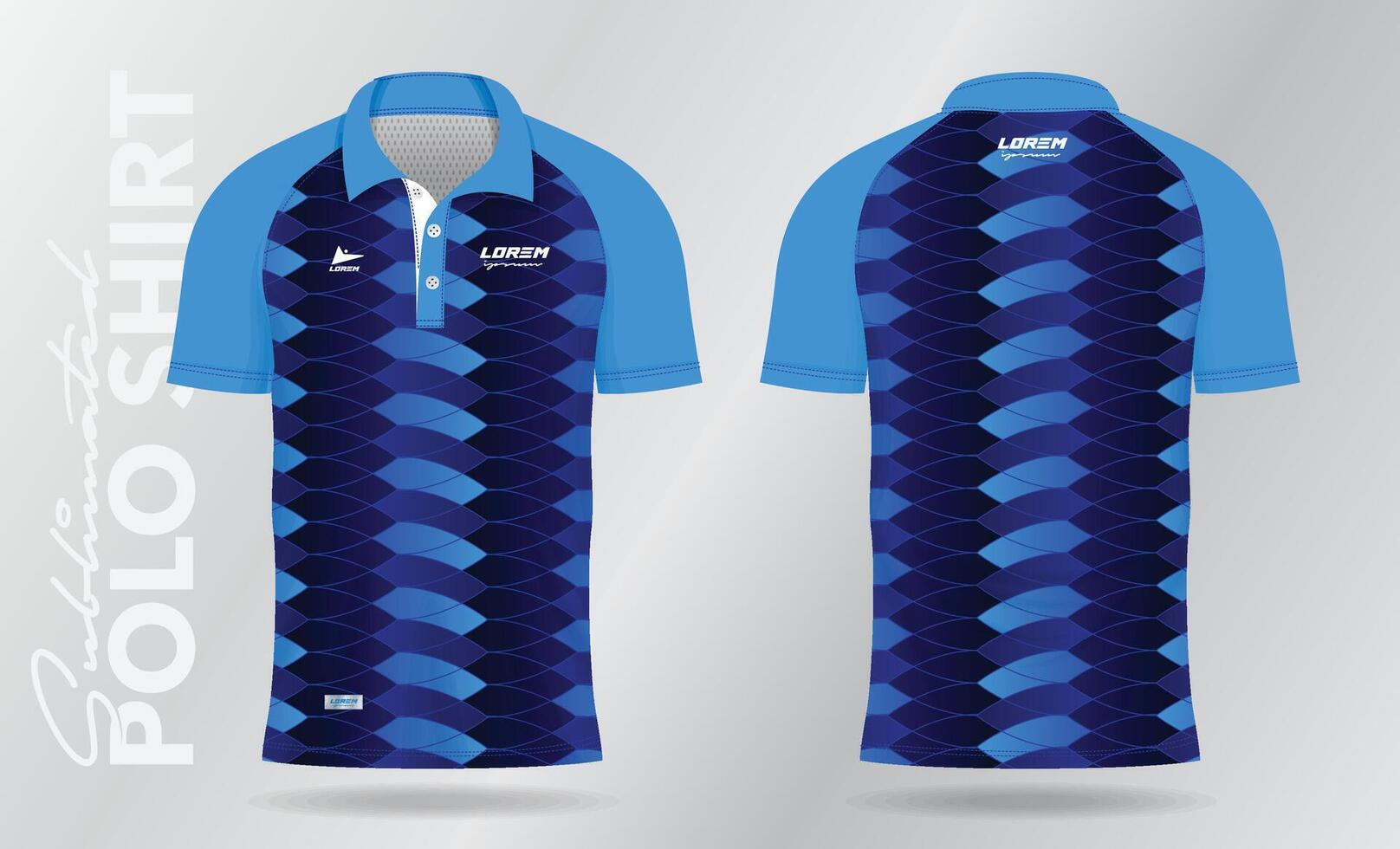 blauw abstract polo overhemd mockup sjabloon ontwerp voor voetbal Jersey, Amerikaans voetbal uitrusting, sportkleding. sport uniform in voorkant visie, terug visie. t-shirt mockup met kleding stof patroon. vector