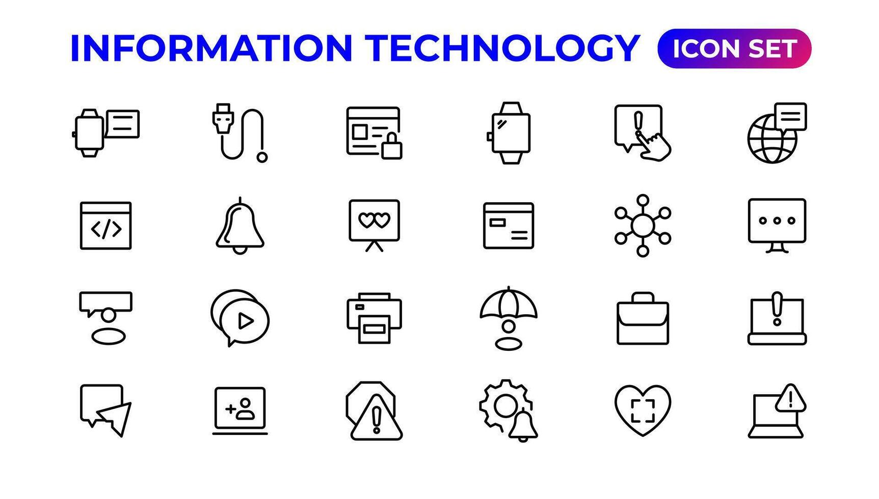 informatie technologie lineair pictogrammen collectie.overzicht icoon. vector