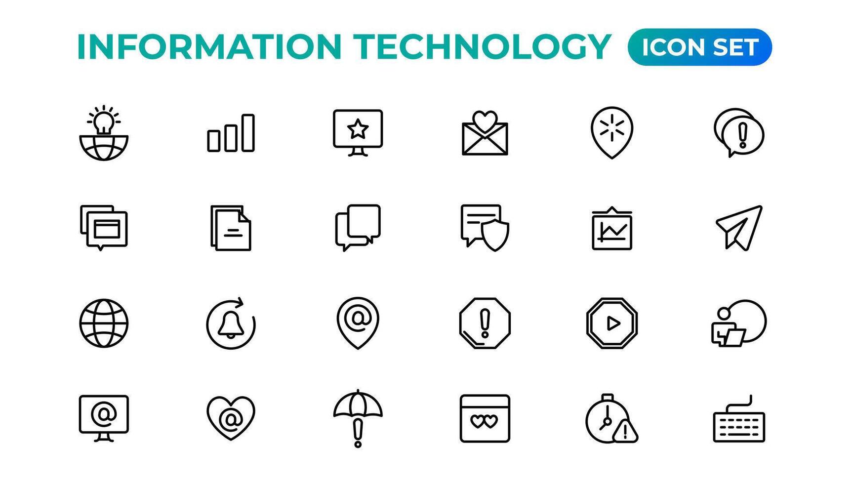 informatie technologie lineair pictogrammen collectie.overzicht icoon. vector