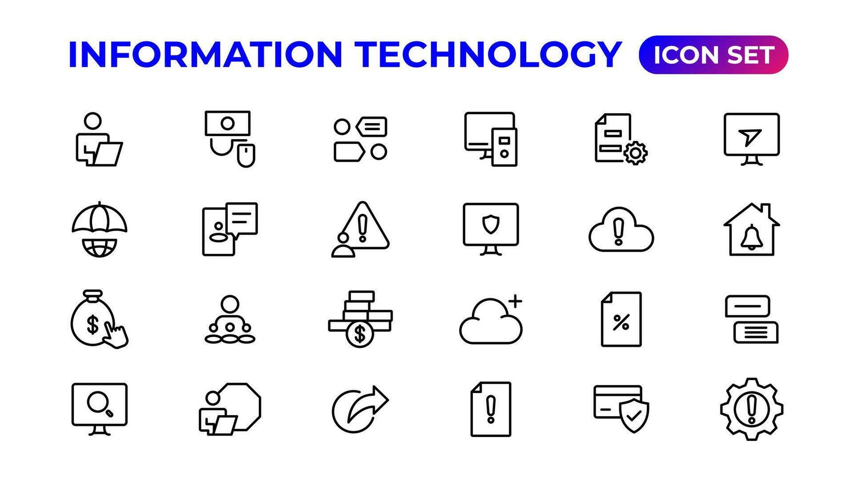 informatie technologie lineair pictogrammen collectie.overzicht icoon. vector