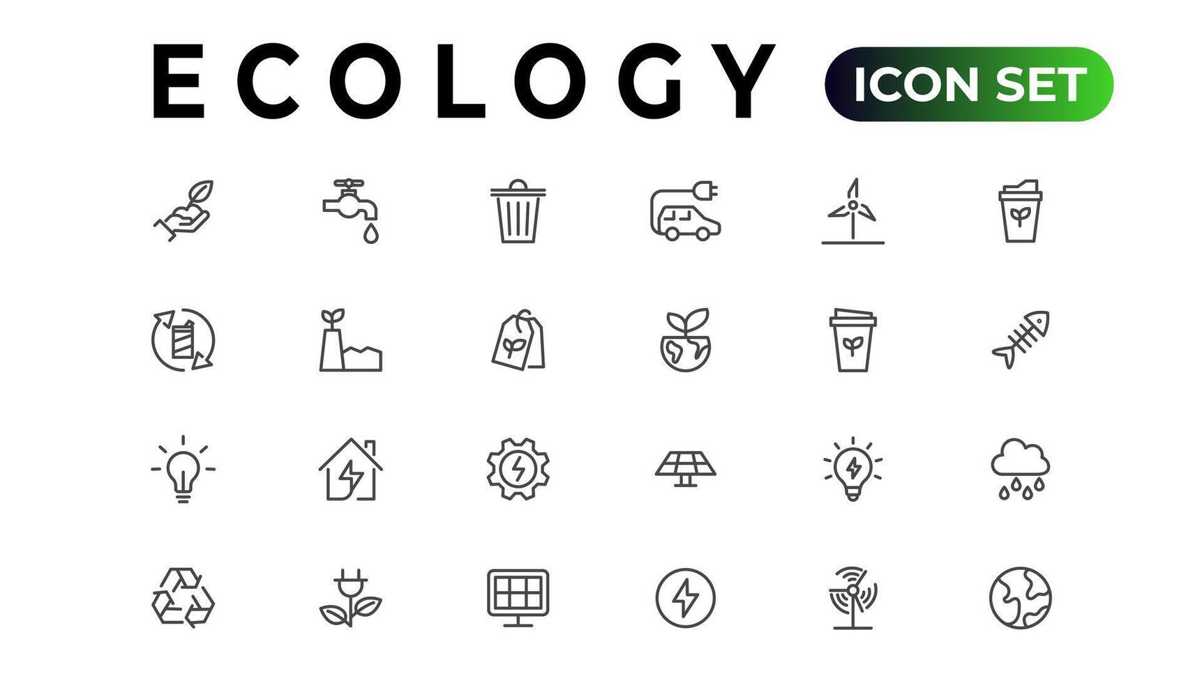 ecologie lijn pictogrammen set. hernieuwbaar energie schets pictogrammen verzameling. zonne- paneel, recyclen, ecologisch, bio, stroom, water - voorraad vector