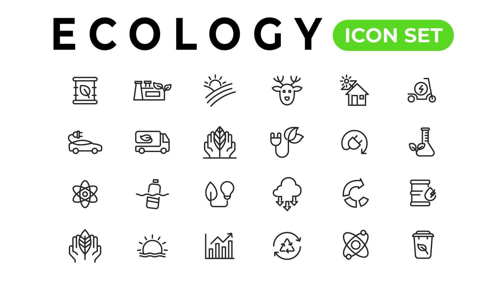 ecologie lijn pictogrammen set. hernieuwbaar energie schets pictogrammen verzameling. zonne- paneel, recyclen, ecologisch, bio, stroom, water - voorraad vector