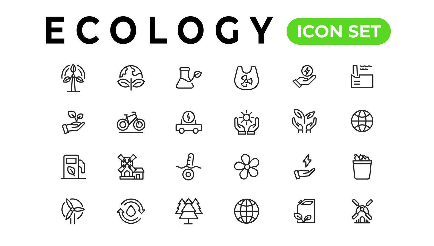 ecologie lijn pictogrammen set. hernieuwbaar energie schets pictogrammen verzameling. zonne- paneel, recyclen, ecologisch, bio, stroom, water - voorraad vector