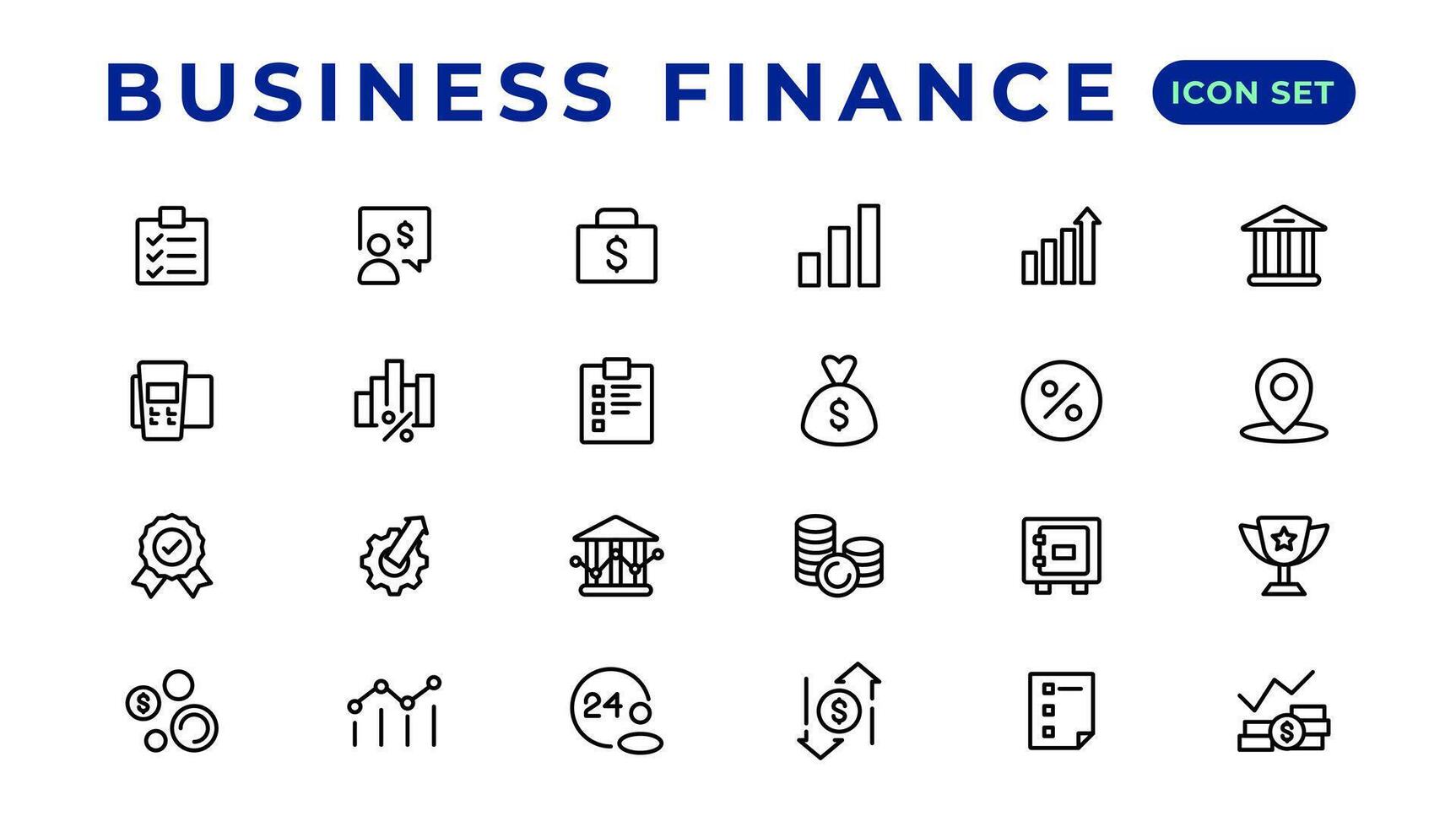 bedrijf en financiën lijn pictogrammen set. zakenman schets pictogrammen verzameling. geld, investering, teamwerk, ontmoeting, vennootschap, ontmoeting, werk succes.overzicht icoon . vector