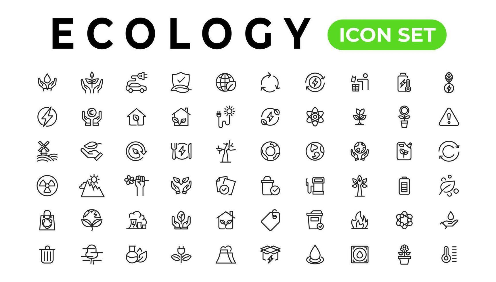 ecologie lijn pictogrammen set. hernieuwbaar energie schets pictogrammen verzameling. zonne- paneel, recyclen, ecologisch, bio, stroom, water - voorraad vector