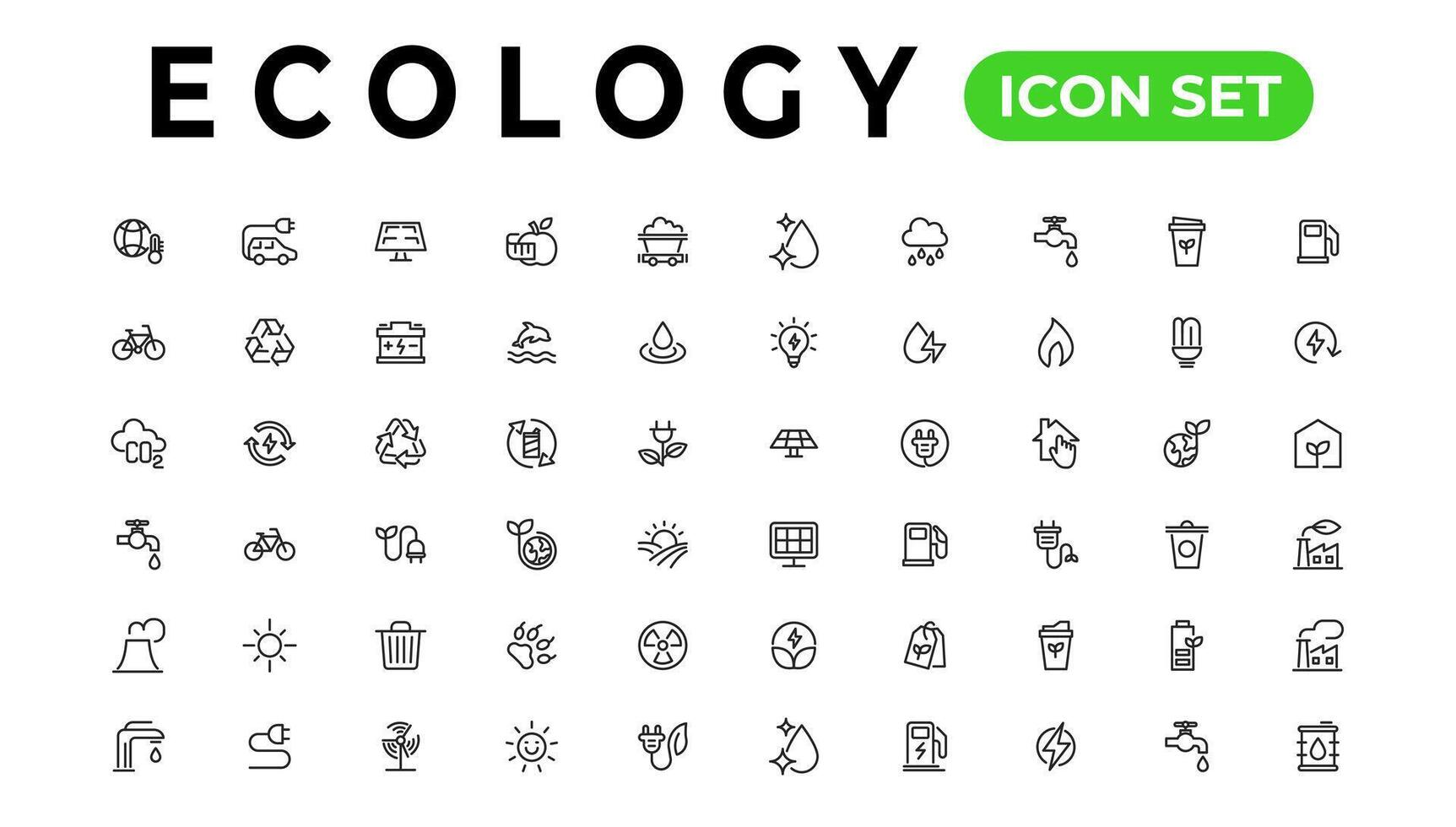 ecologie lijn pictogrammen set. hernieuwbaar energie schets pictogrammen verzameling. zonne- paneel, recyclen, ecologisch, bio, stroom, water - voorraad vector