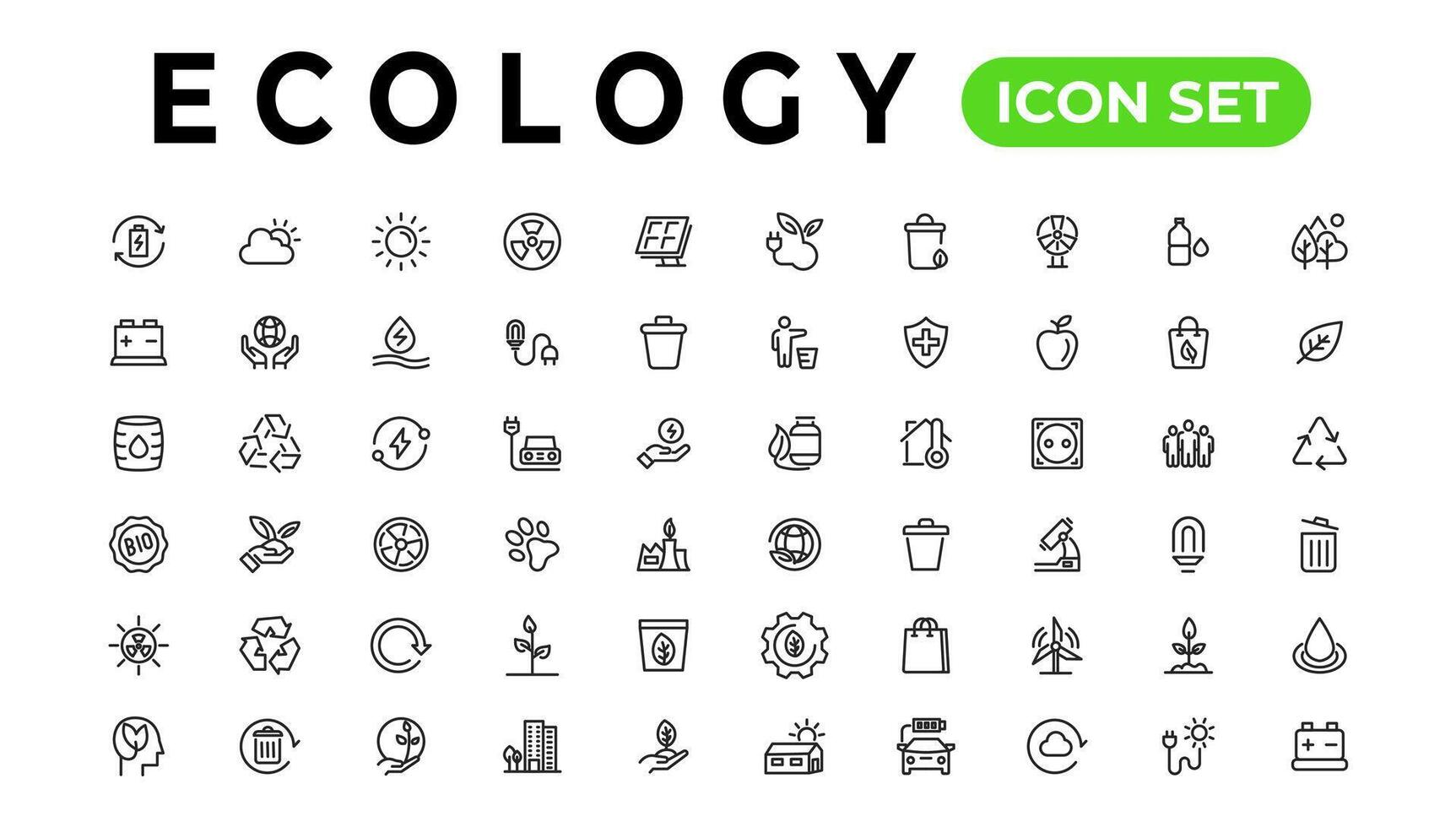 ecologie lijn pictogrammen set. hernieuwbaar energie schets pictogrammen verzameling. zonne- paneel, recyclen, ecologisch, bio, stroom, water - voorraad vector